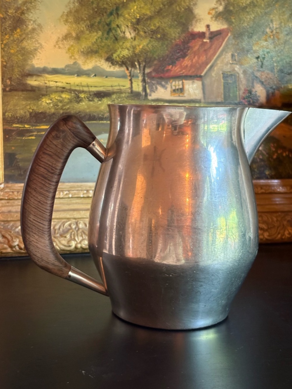 VTG Fred Dodson Pewter Water Pitcher w/ Wood Handle
